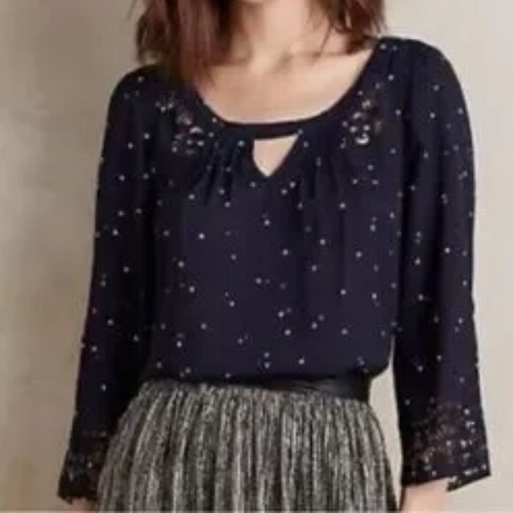 Maeve Anthropologie Teni blue star laser cut blouse top shirt - Picture 1 of 12